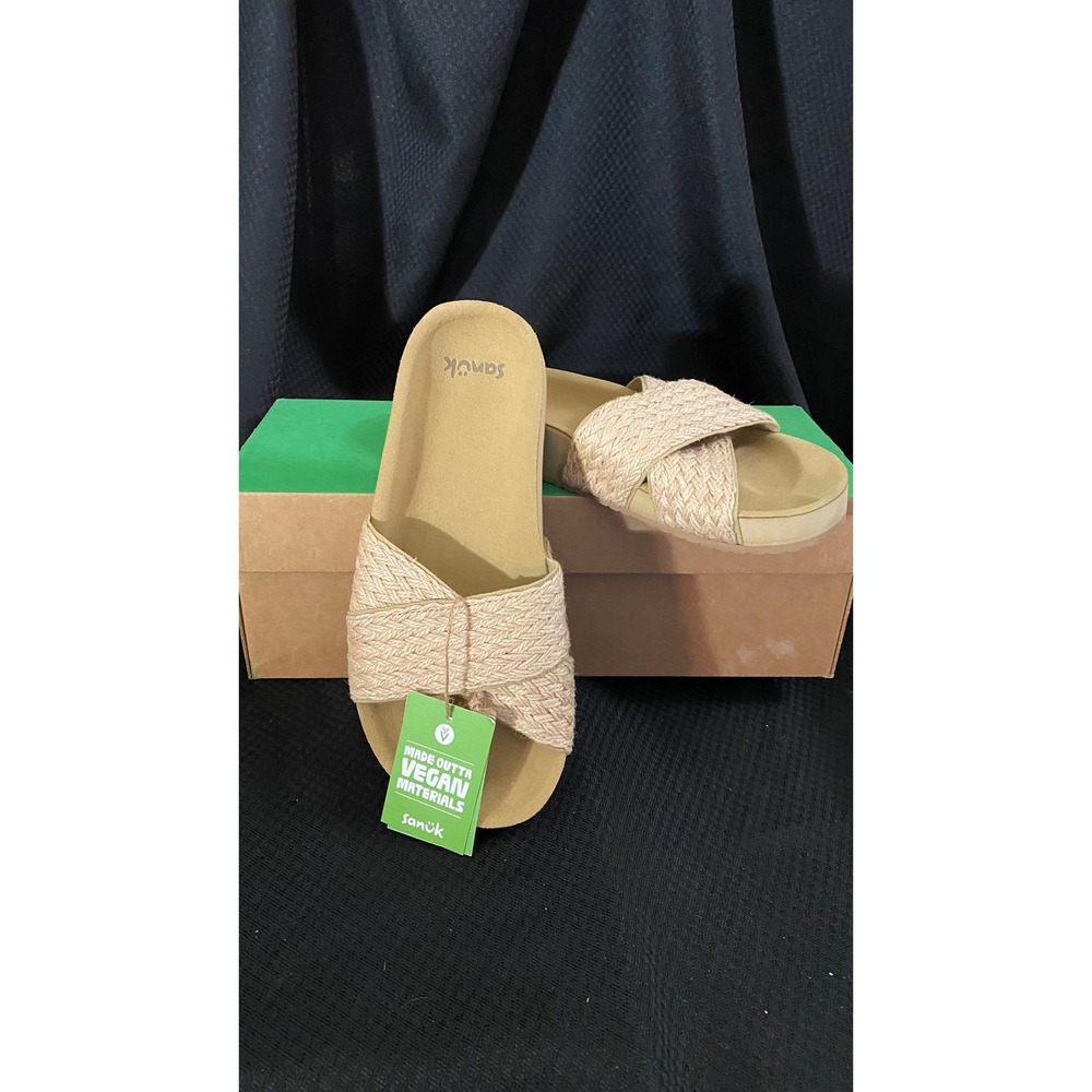 Sanuk She Cruzy Jute Sandals Womens 6 Natural Vegan Slides 1116476 New